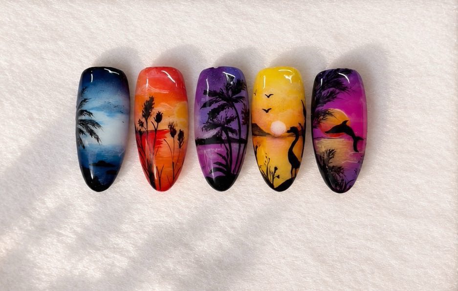 Sunset landscape nail art