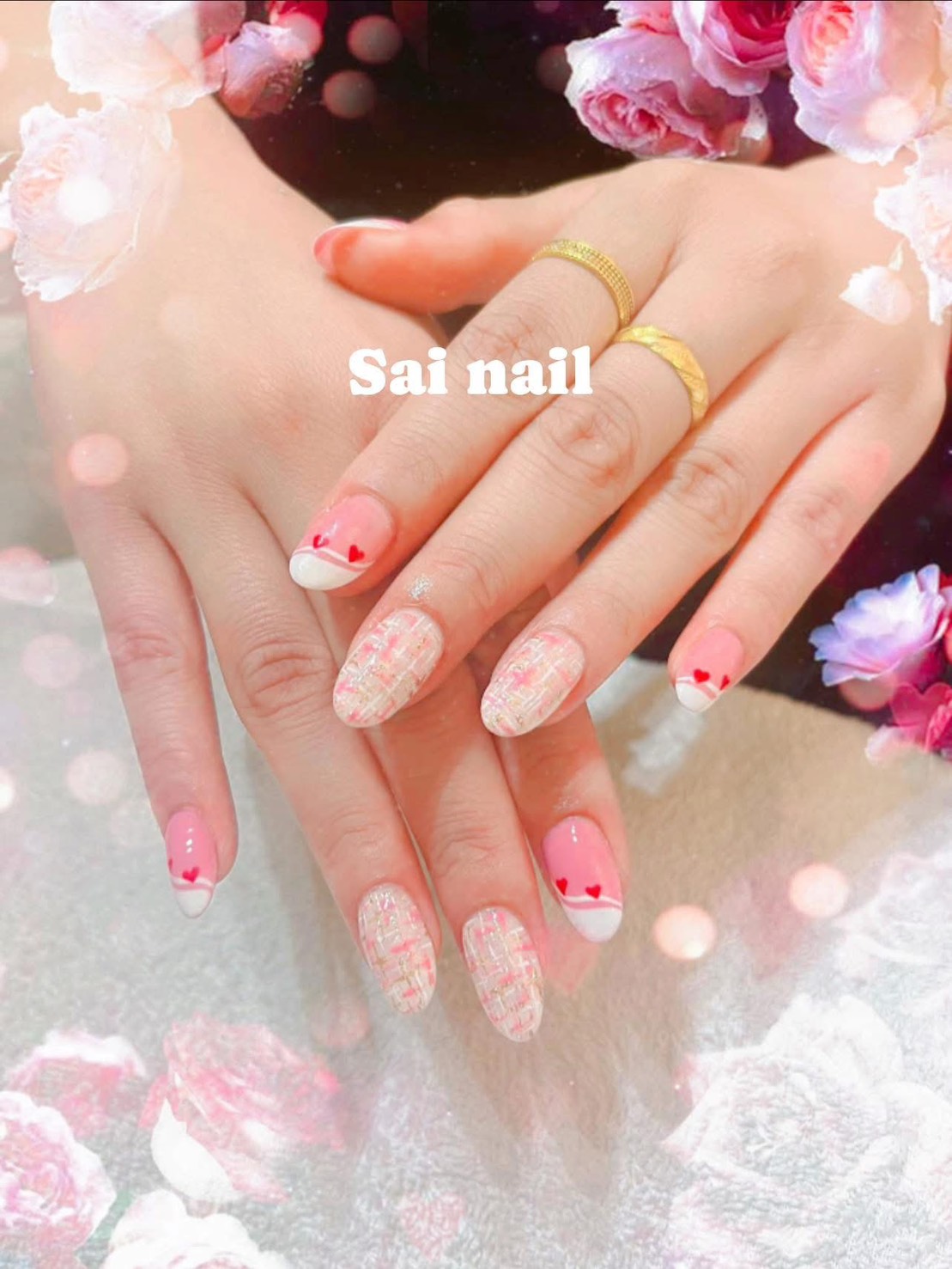 French manicure with white ornament